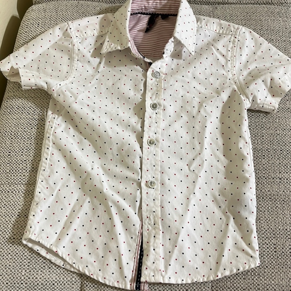 White with blue and red dots boy shirt